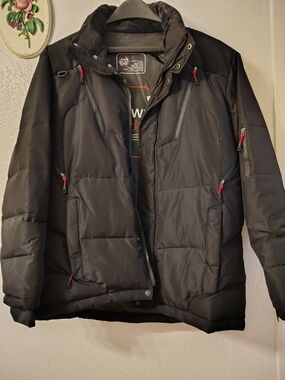 Men's Black Insulated Winter Jacket with Red Trim